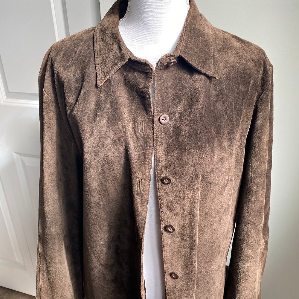 Vintage Brown Suede Leather Jacket Button Front, Size XL